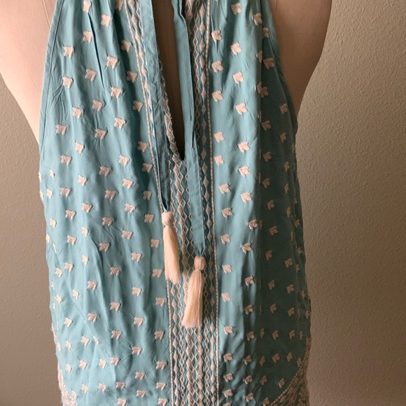 Sundance, seafoam color with embroidery accents. Sleeveless/Halter style top. - Picture 5 of 8